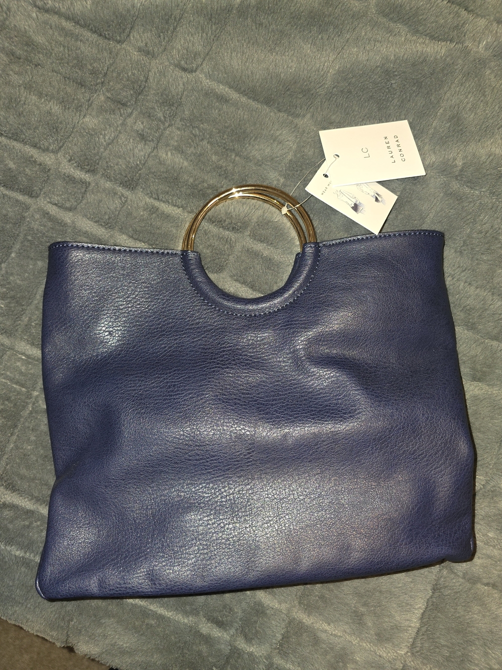 LC Lauren Conrad Purple Leather Tote with Gold Ring Handles